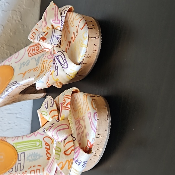 Coach Karen Graffiti Poppy Pop Cork Heels Slide Sandals, size 7.5 B - Picture 5 of 12